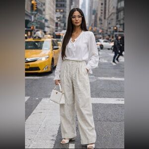 NWT Anthropologie Self Contrast Caroline Pinstripe Pants Designed Quality Sz S